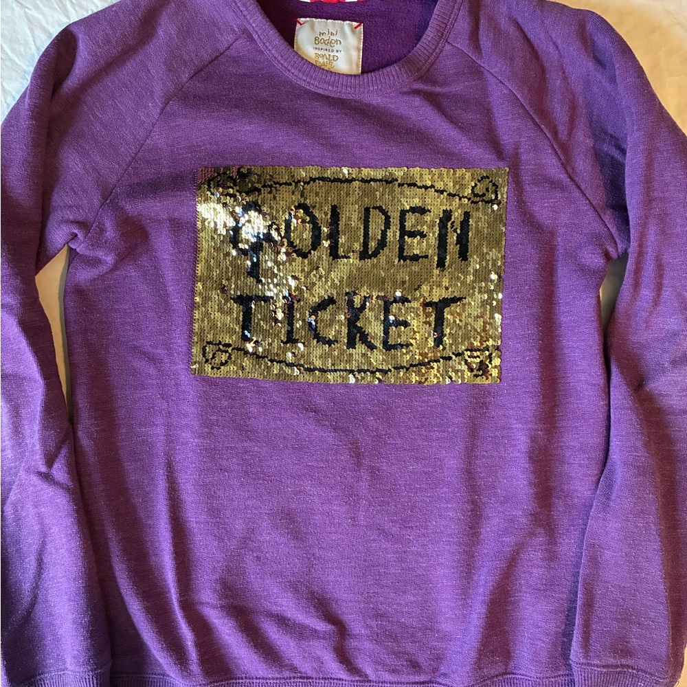 Mini Boden Purple 'Golden Ticket' Reversible Sequin Sweatshirt - age 11-12